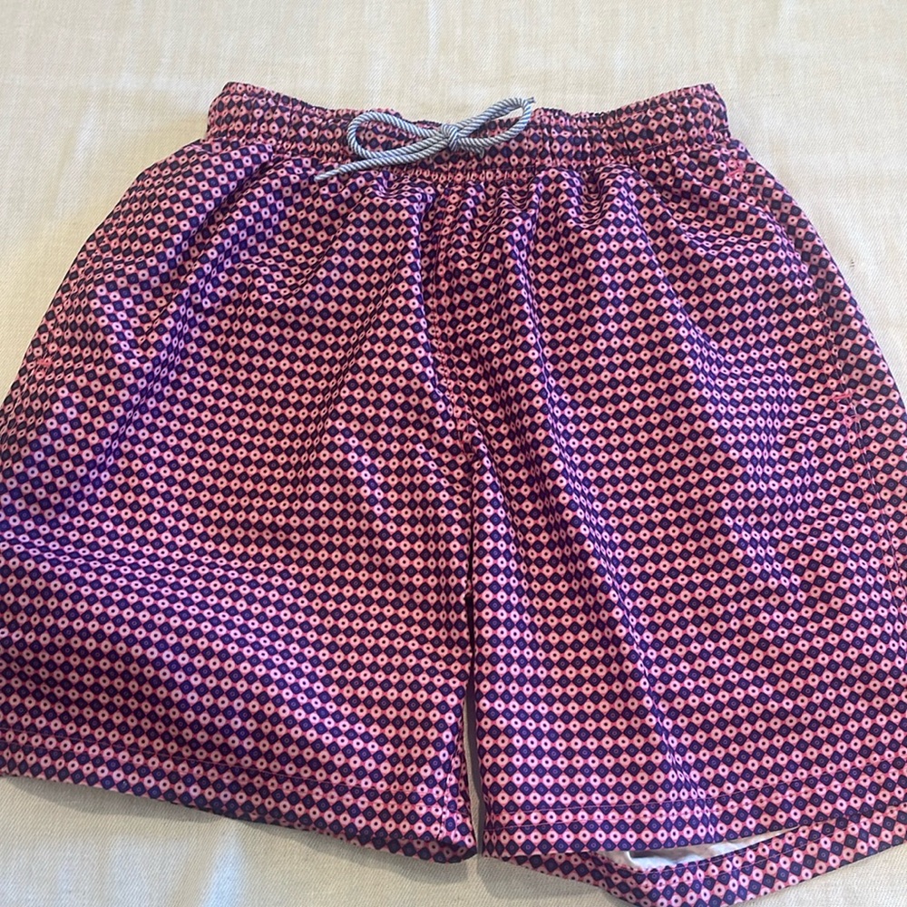 28092 Tailorbyrd SZ S squares blue pint Print Mesh Lined Swim Trunks Shorts